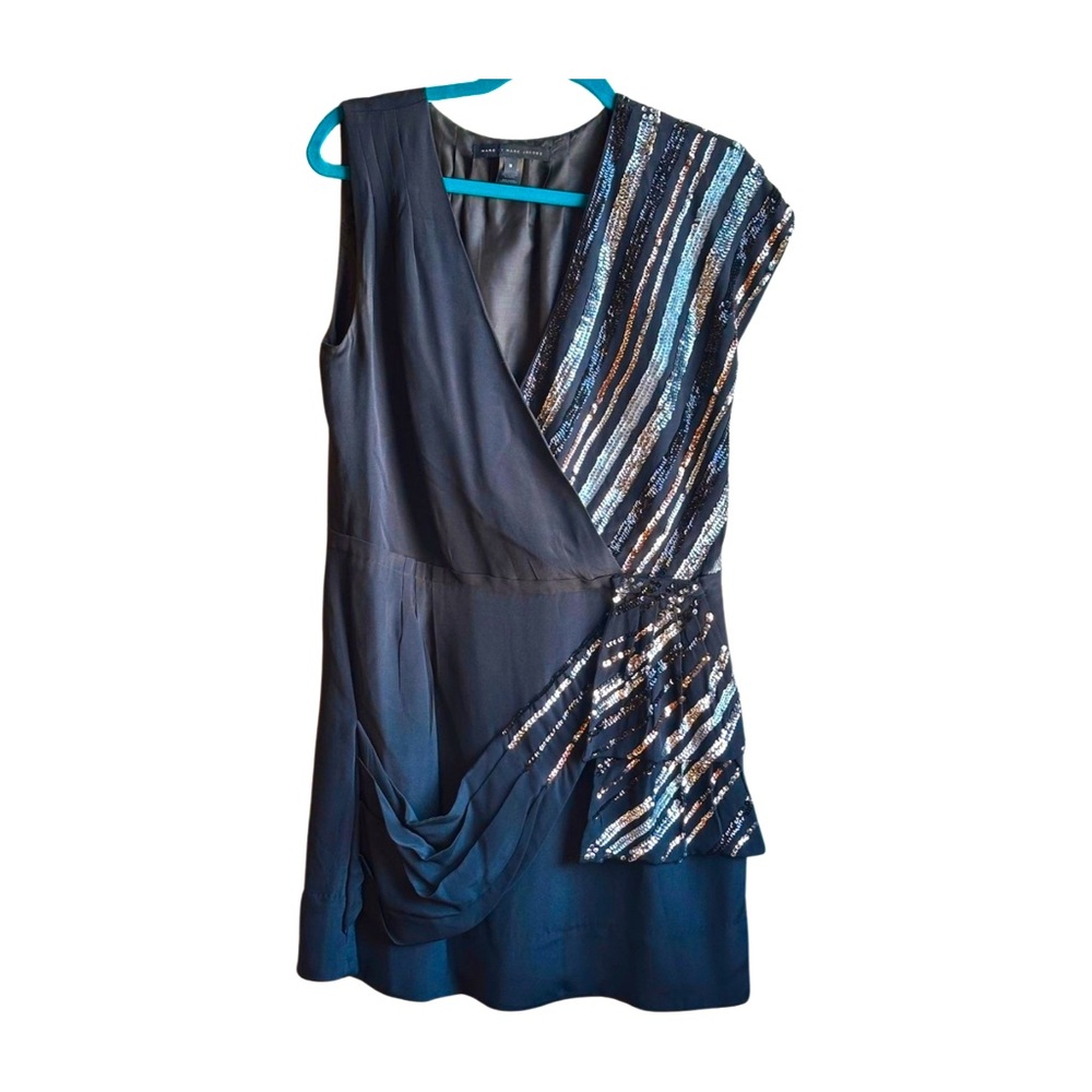 Marc by Marc Jacobs 100% Silk Asymmetrical Faded Black Dress w/ Sequins in Med
